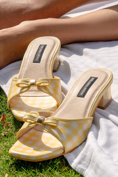 Shradha Hedau Footwear Couture Buttercup Gingham Bow Detail Block Heels 