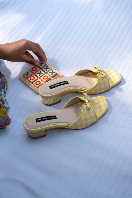 Shradha Hedau Footwear Couture Buttercup Gingham Bow Detail Block Heels 