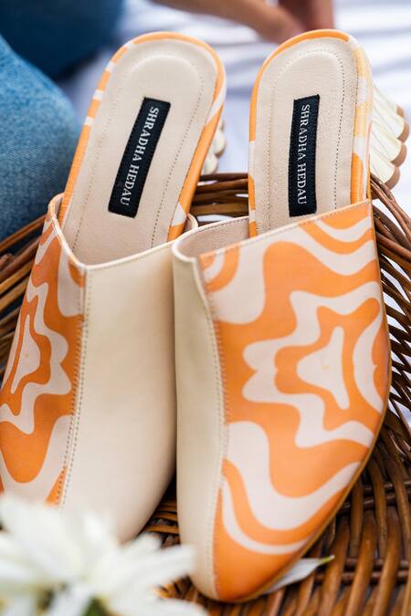 Shradha Hedau Footwear Couture_Beige Kissabelle Abstract Pattern Vegan Leather Mules _Online_at_Aza_Fashions
