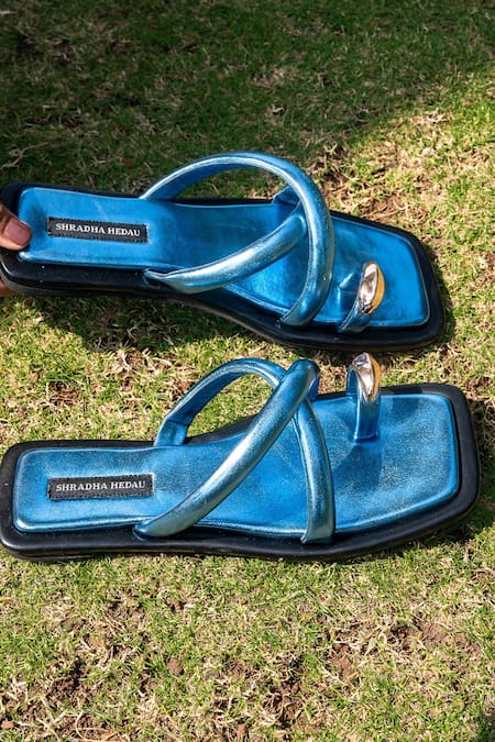 Shradha Hedau Footwear Couture Babe Metallic Criss-Cross Strap Toe Ring Flats 