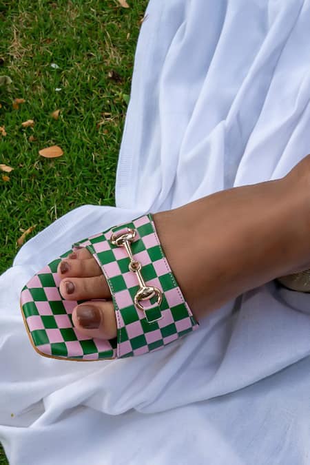 Shradha Hedau Footwear Couture Sugarplum Checkered Pattern Buckle Detail Block Heels 