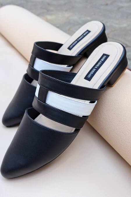 Shradha Hedau Footwear Couture_Black Ethel Two-tone Strappy Vegan Leather Mules _Online_at_Aza_Fashions