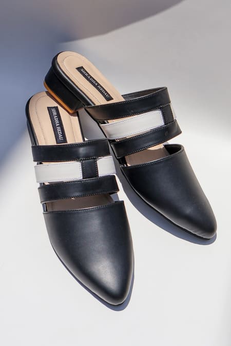 Shradha Hedau Footwear Couture Black Ethel Two-tone Strappy Vegan Leather Mules 