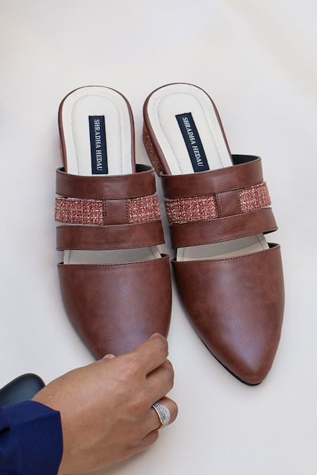 Shradha Hedau Footwear Couture_Tan Roana Vegan Leather Mules _Online_at_Aza_Fashions