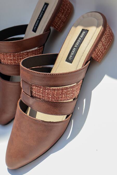 Shop_Shradha Hedau Footwear Couture_Tan Roana Vegan Leather Mules _Online_at_Aza_Fashions