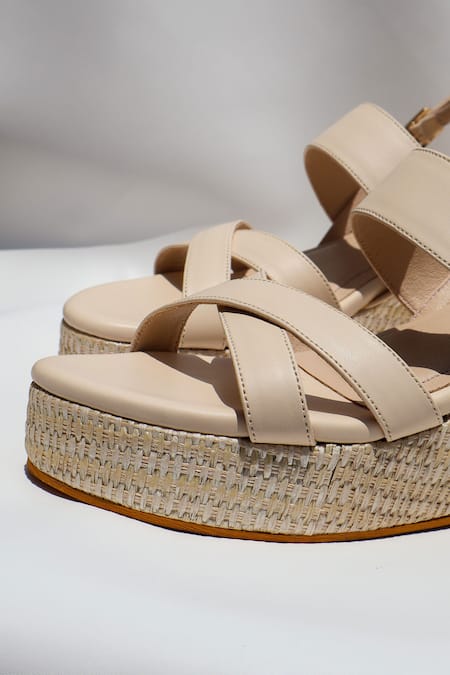 Shradha Hedau Footwear Couture_Beige Branwen Vegan Leather Braided Platform Wedges _Online_at_Aza_Fashions