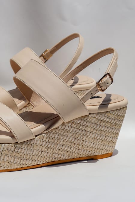 Buy_Shradha Hedau Footwear Couture_Beige Branwen Vegan Leather Braided Platform Wedges _Online_at_Aza_Fashions