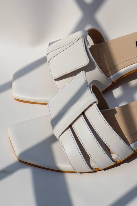 Shradha Hedau Footwear Couture_White Fay Vegan Leather Square Toe Flats _at_Aza_Fashions