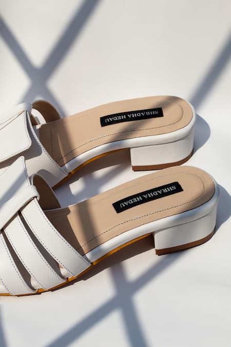 Shradha Hedau Footwear Couture_White Fay Multi-strap Block Heel Sandals _Online_at_Aza_Fashions