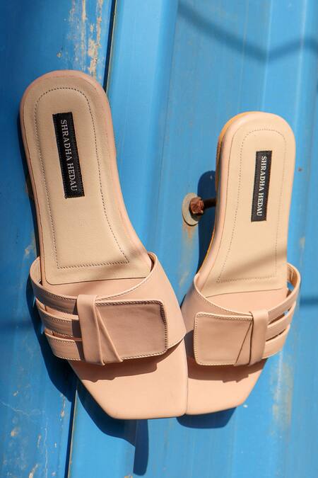 Shop_Shradha Hedau Footwear Couture_Peach Bay Vegan Leather Slip-on Flats _Online_at_Aza_Fashions