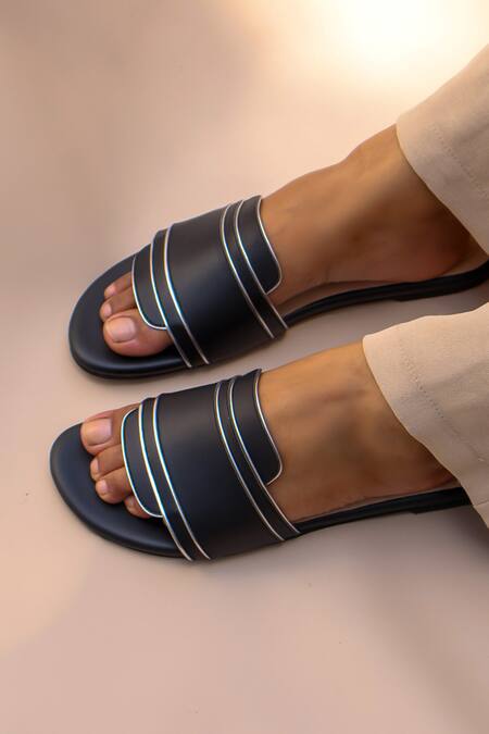 Shop_Shradha Hedau Footwear Couture_Black Alva Vegan Leather Dual Strap Flats _Online_at_Aza_Fashions