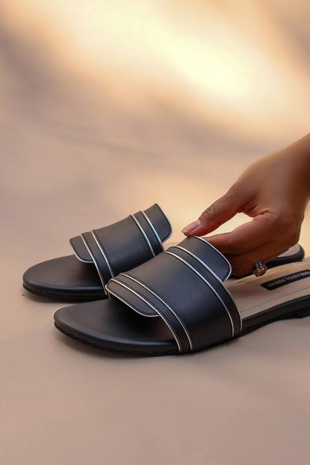 Shradha Hedau Footwear Couture_Black Alva Vegan Leather Dual Strap Flats _at_Aza_Fashions