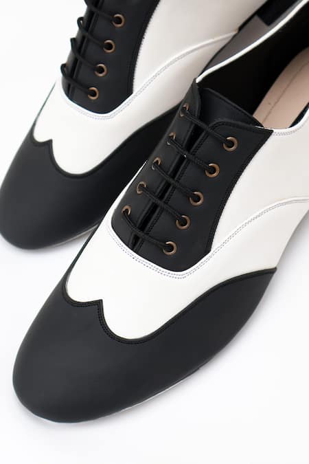Shop_Shradha Hedau Footwear Couture_Black Conrad Two-tone Vegan Leather Tap Shoes _Online_at_Aza_Fashions