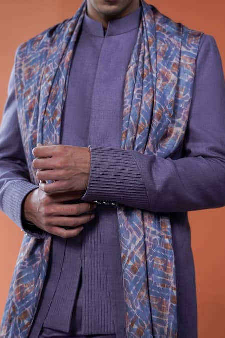 Philocaly Purple Linen Rajneel Bandhgala With Pintuck Detail Online at Aza Fashions Philocaly_Purple Linen Rajneel Bandhgala With Pintuck Detail _Online_at_Aza_Fashions