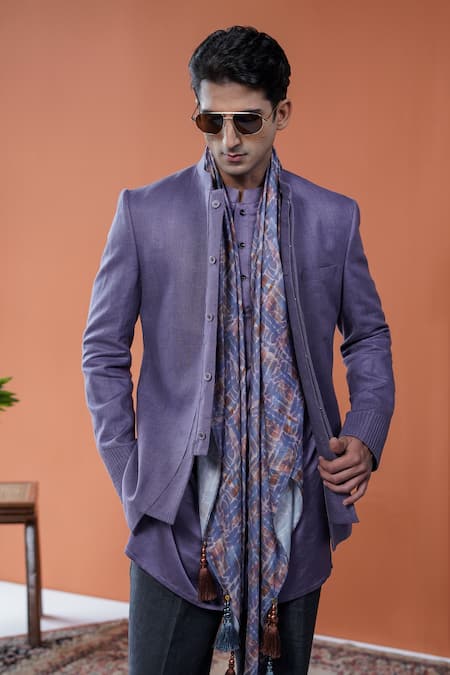 Philocaly Rajneel Linen Bandhgala With Pintuck Detail 