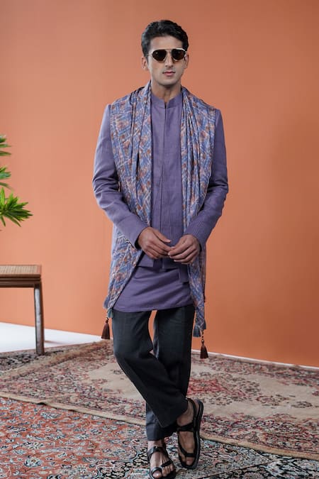 Buy Philocaly Purple Linen Rajneel Bandhgala With Pintuck Detail Online at Aza Fashions Buy_Philocaly_Purple Linen Rajneel Bandhgala With Pintuck Detail _Online_at_Aza_Fashions