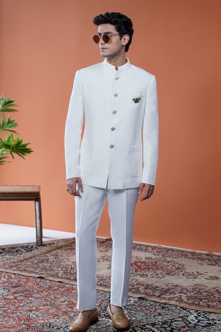 Philocaly Dhaval Linen Bandhgala With Pintucks 