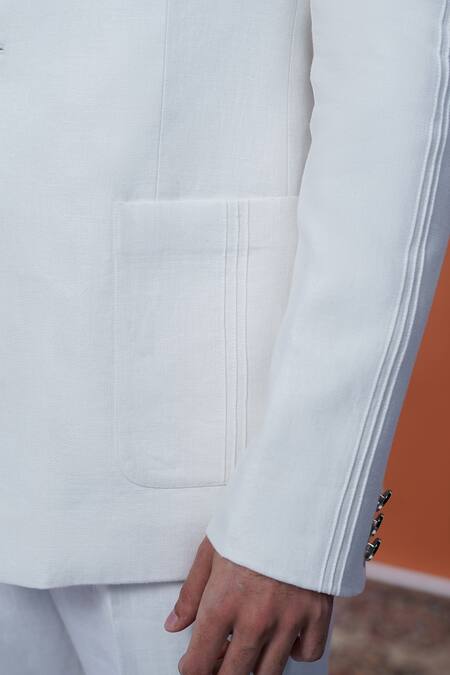 Buy_Philocaly_White Linen Dhaval Bandhgala With Pintucks _Online_at_Aza_Fashions