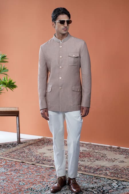 Philocaly Mrinal Linen Bandhgala With Flap Pockets 