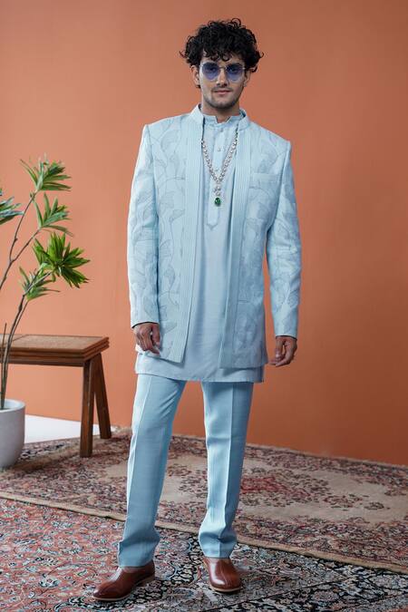 Buy_Philocaly_Sky Blue Embroidery Neelraj Floral Dori Bandhgala _Online_at_Aza_Fashions