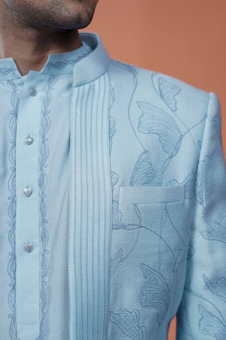 Shop_Philocaly_Sky Blue Embroidery Neelraj Floral Dori Bandhgala _Online_at_Aza_Fashions