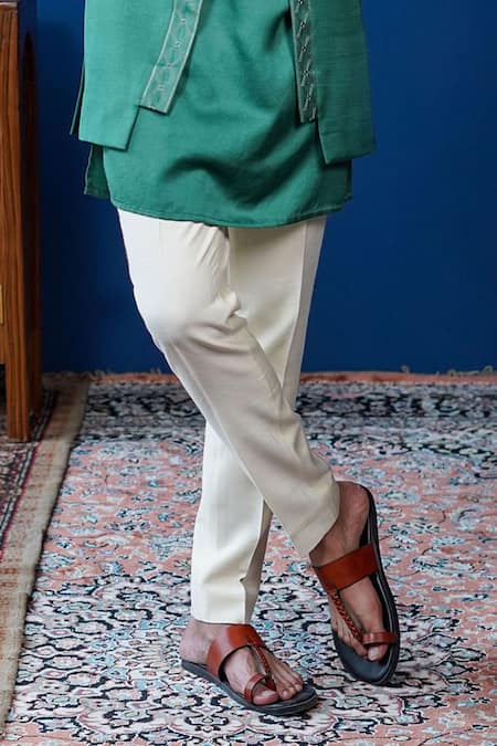 Buy_Philocaly_Emerald Green Linen, Satin Vishruta Shawl Lapel Bandhgala And Kurta _Online_at_Aza_Fashions