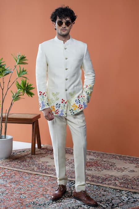 Philocaly Malhaar Floral Embroidered Silk Blend Bandhgala 