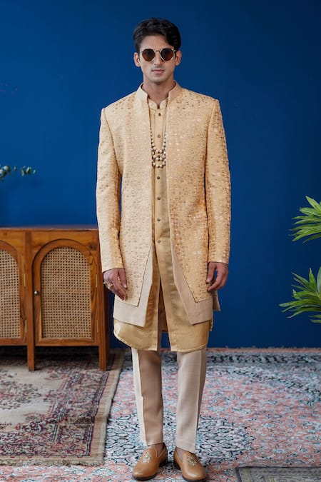 Philocaly Amber Embroidered Open Indo Sherwani 