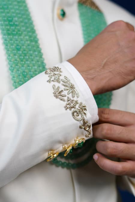 Buy_Philocaly_Off White Wool Embroidery Zohra Zardozi Achkan _Online_at_Aza_Fashions