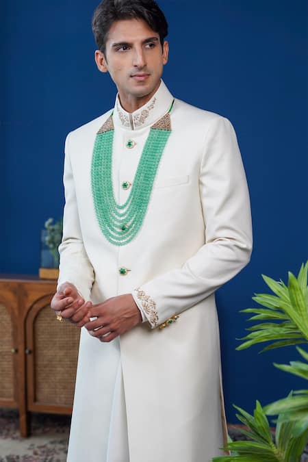 Shop_Philocaly_Off White Wool Embroidery Zohra Zardozi Achkan _Online_at_Aza_Fashions