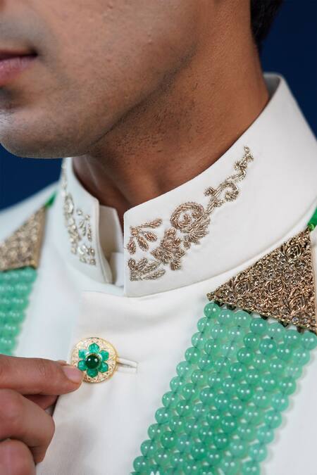 Buy_Philocaly_Off White Wool Embroidery Zohra Zardozi Achkan 