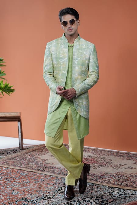 Philocaly Neerja Floral Printed Open Indo Bandhgala Jacket 