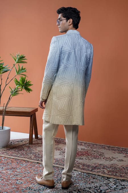 Philocaly Aurevia Ombre Geometric Embroidered Sherwani 