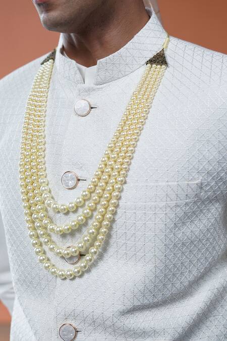 Shop_Philocaly_White Silk Embroidery Doriyaar Geometric Criss-cross Sherwani Set  _Online_at_Aza_Fashions