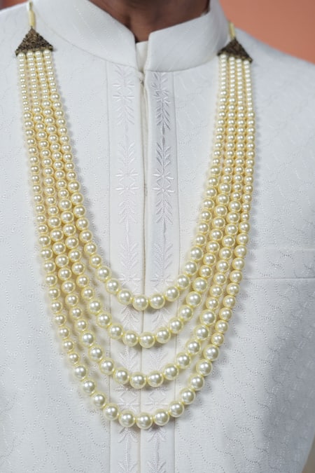 Philocaly_Off White Cotton Satin, Cotton, Silk Embroidery, Varnan Tonal Sherwani Set _at_Aza_Fashions