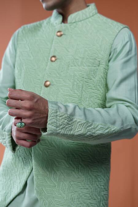 Philocaly_Mint Silk Embroidery Auric Bundi _Online_at_Aza_Fashions