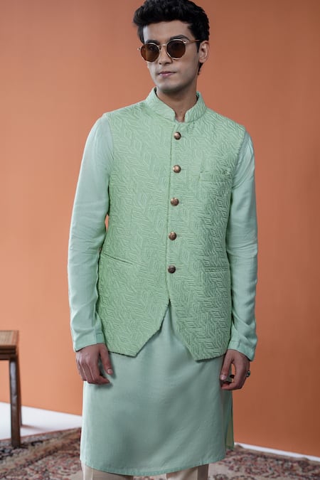 Philocaly Auric Set Geometric Embroidered Bundi & Kurta Set 