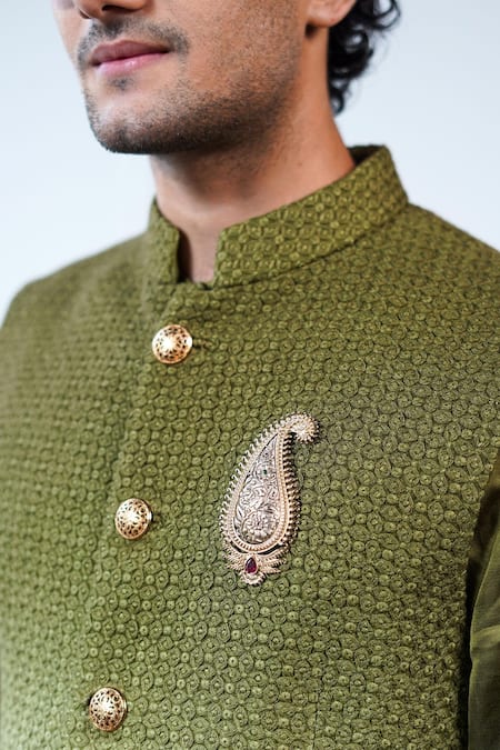 Buy_Philocaly_Green Silk Embroidery, Brooches Sehar Ombre Bundi_Online_at_Aza_Fashions