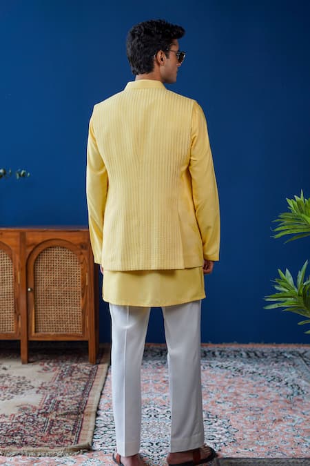 Philocaly Chayan Tonal Floral Embroidered Open Bundi 