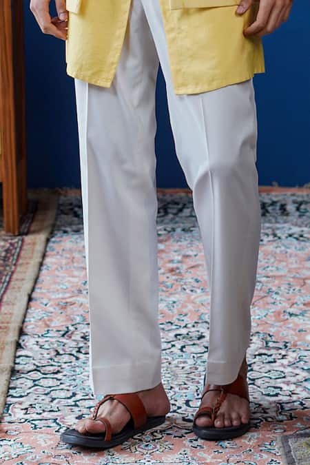 Philocaly_Yellow Cotton, Silk, Linen, Satin Embroidery Chayan Bundi And Kurta _Online_at_Aza_Fashions