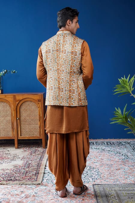 Philocaly Rivan Set Checkered Print Bundi & Kurta Set 