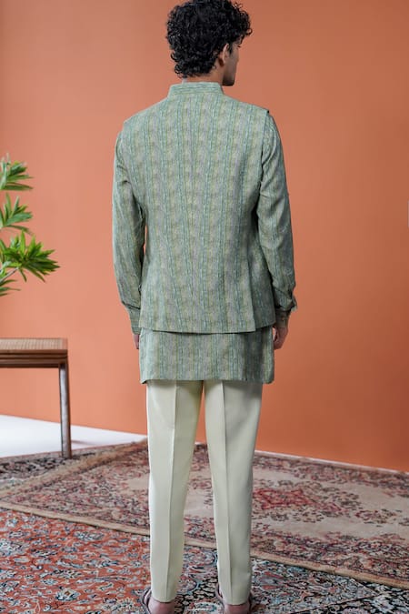 Philocaly Aariv Printed Stripe Bundi & Kurta Set 