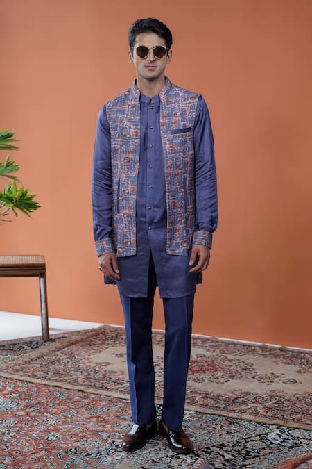 Philocaly Varnit Printed Cotton Tussar Open-Front Bundi 