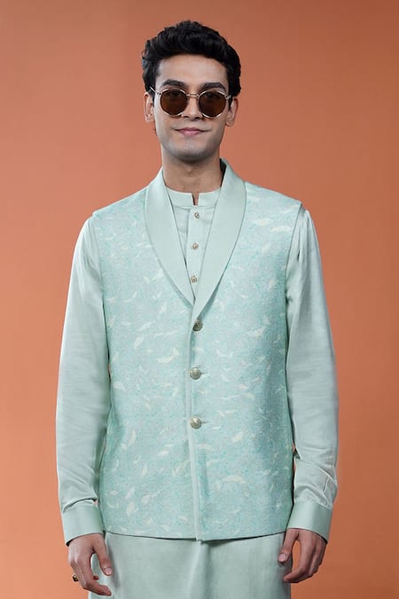 Philocaly Mint Cotton, Tussar Shobhit Leafy Printed Bundi  