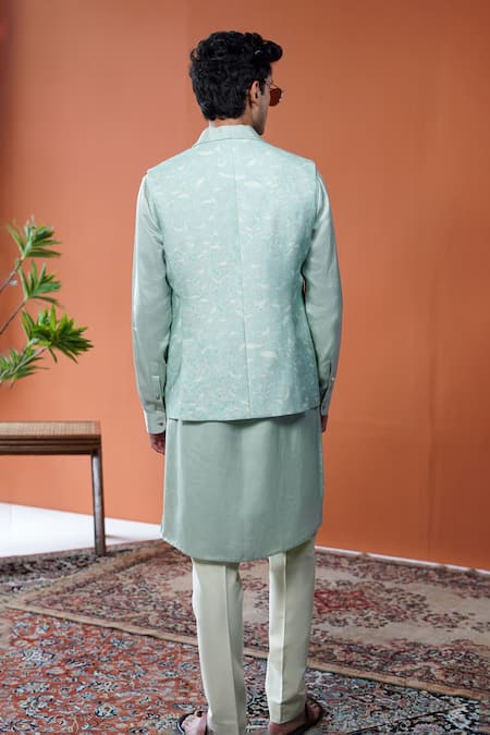 Philocaly Shobhit Set Leaf Print Bundi & Kurta Set 