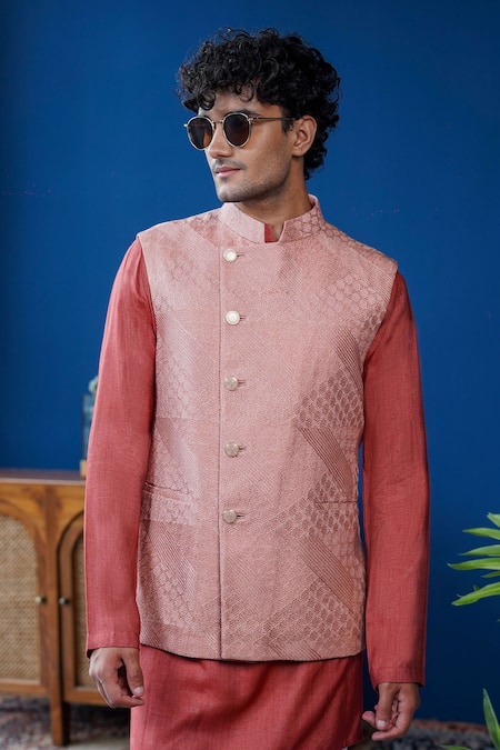 Philocaly Pink Silk Embroidery Rosaan Overlap Bundi 