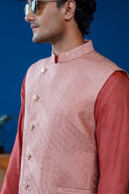 Shop_Philocaly_Pink Silk Embroidery Rosaan Overlap Bundi _Online_at_Aza_Fashions