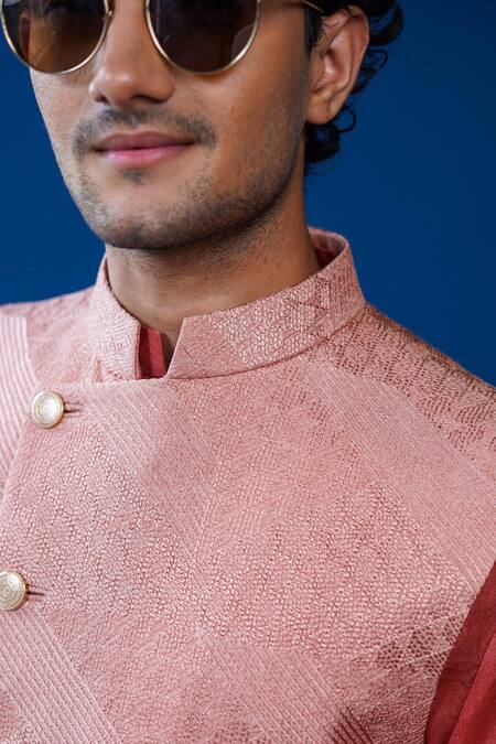 Buy_Philocaly_Pink Silk, Cotton Embroidery Rosaan Set Bundi And Kurta _Online_at_Aza_Fashions