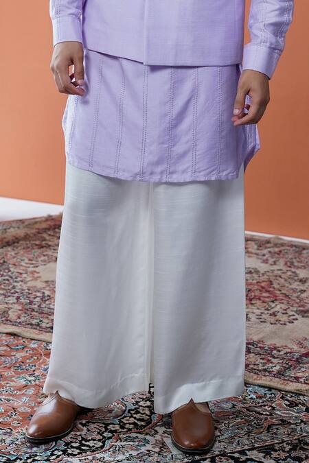 Shop_Philocaly_Lavender Tussar, Cotton, Silk Veluna Diamond Tessellated Bundi And Kurta _Online_at_Aza_Fashions