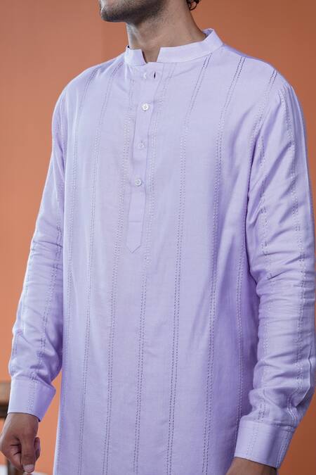 Shop_Philocaly_Lavender Tussar, Cotton, Silk Veluna Diamond Tessellated Bundi And Kurta 